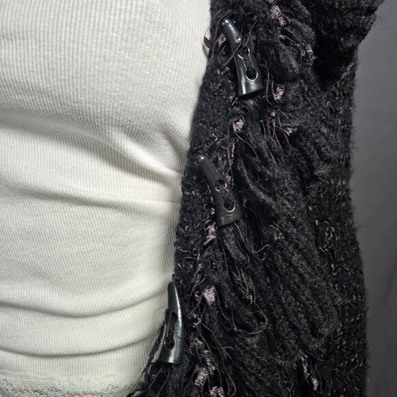 Y2K Black Shaggy Ruffled Cardigan Size S Boho Gothic Fairy Grunge Whimsigoth - Picture 4 of 14